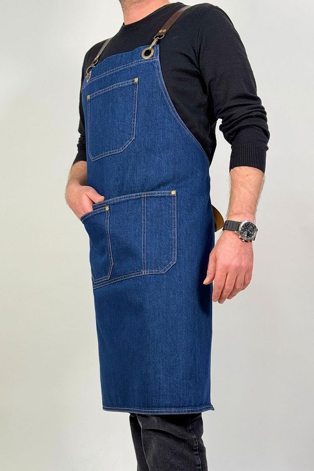 Cafe Barista Aşçı Şef Barmen Garson Seramik Çiçekçi Kot Önlük Denim - 7