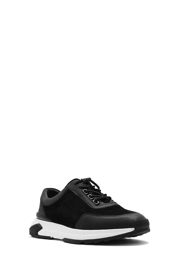 Erkek Siyah Kalın Tabanlı Bağcıklı Süet Deri Sneaker 25SFD694610 - 6