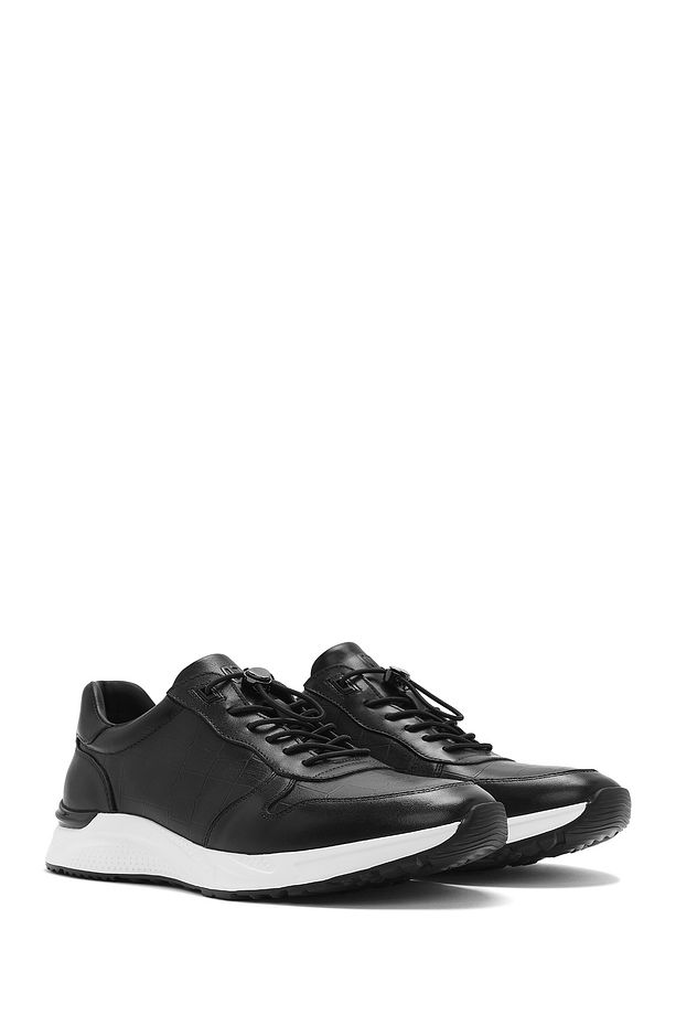 Erkek Siyah Kroko Desenli Bağcıklı Deri Sneaker 25SFD692318 - 3