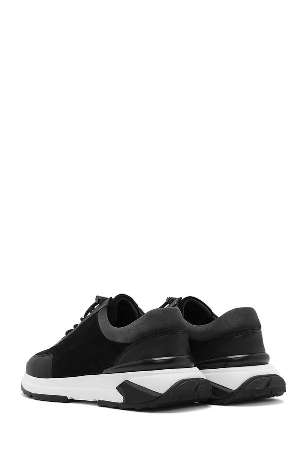 Erkek Siyah Kalın Tabanlı Bağcıklı Süet Deri Sneaker 25SFD694610 - 5
