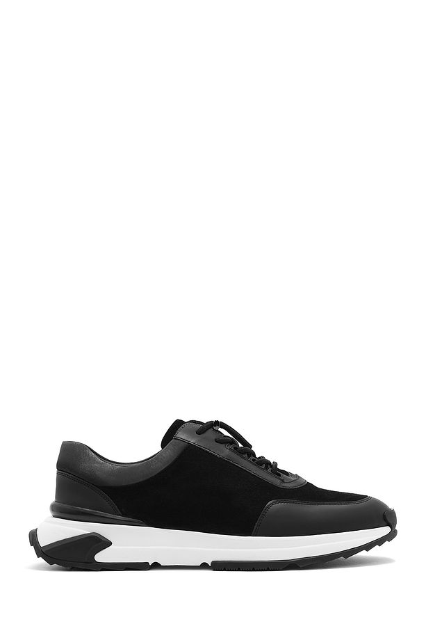 Erkek Siyah Kalın Tabanlı Bağcıklı Süet Deri Sneaker 25SFD694610 - 1