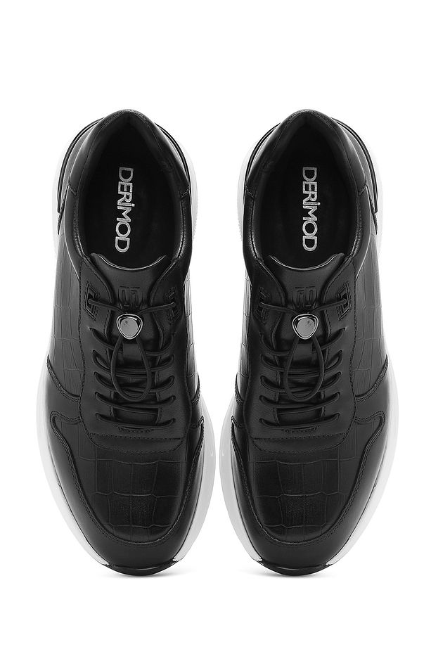 Erkek Siyah Kroko Desenli Bağcıklı Deri Sneaker 25SFD692318 - 7