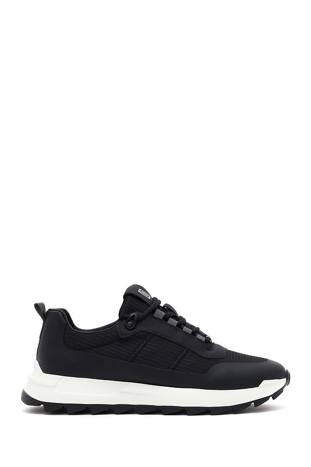 Erkek Siyah Bağcıklı Kalın Tabanlı Deri Sneaker 25SFD69536F - 1