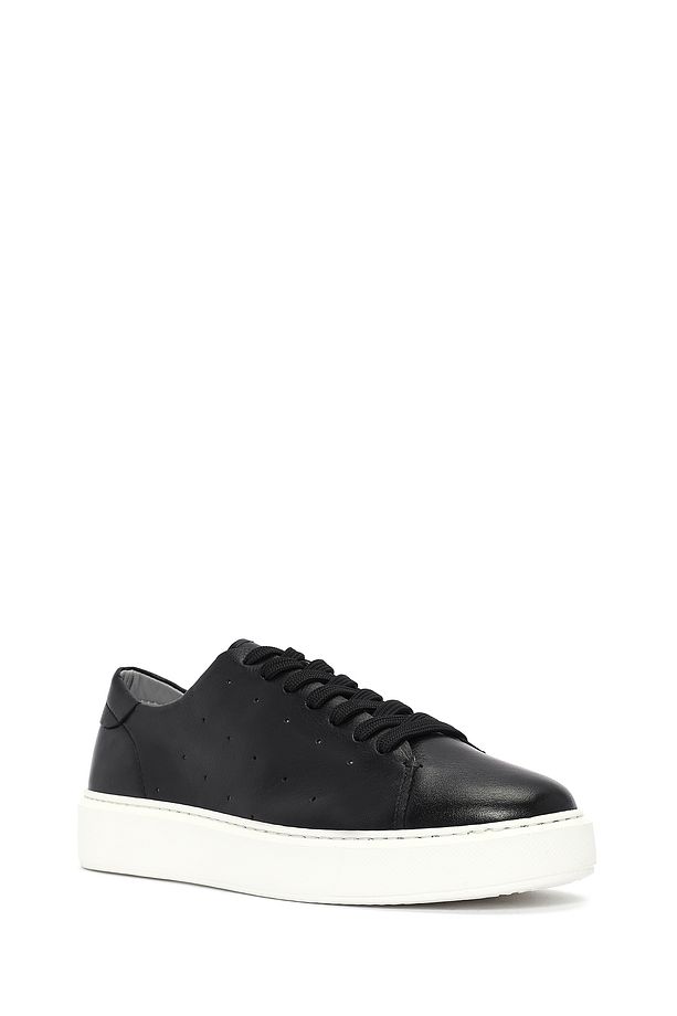 Erkek Siyah Bağcıklı Kalın Tabanlı Deri Sneaker 25SFD750618 - 7