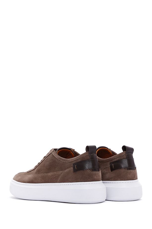 Erkek Vizon Bağcıklı Kalın Tabanlı Süet Deri Sneaker 25SFD740310 - 5