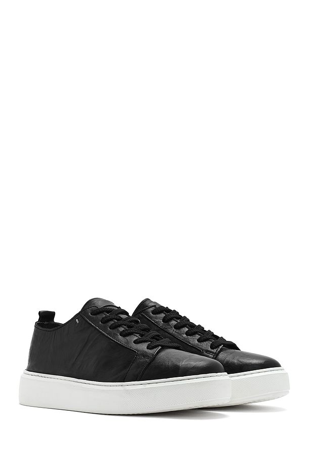 Erkek Siyah Bağcıklı Kalın Tabanlı Deri Sneaker 25SFD688326 - 3