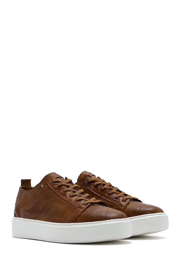 Erkek Taba Bağcıklı Kalın Tabanlı Deri Sneaker 25SFD688326 - 3