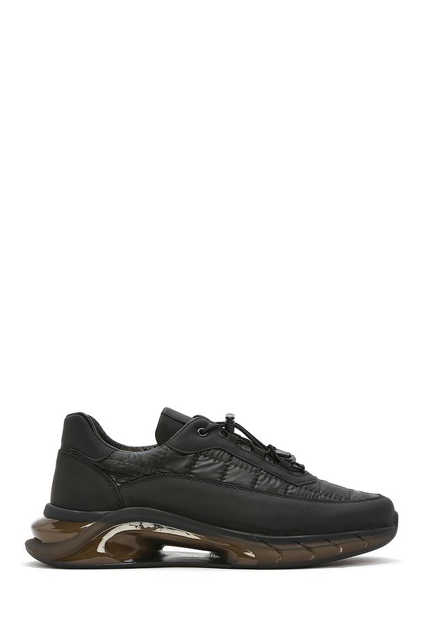 Erkek Siyah Bağcıklı Kalın Tabanlı Deri Sneaker 25SFD640914 - 1