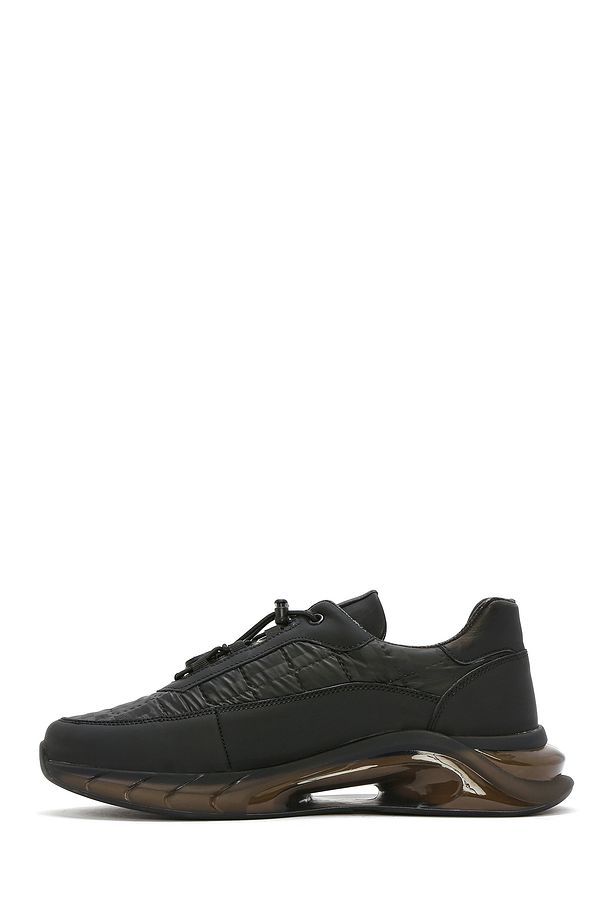 Erkek Siyah Bağcıklı Kalın Tabanlı Deri Sneaker 25SFD640914 - 2