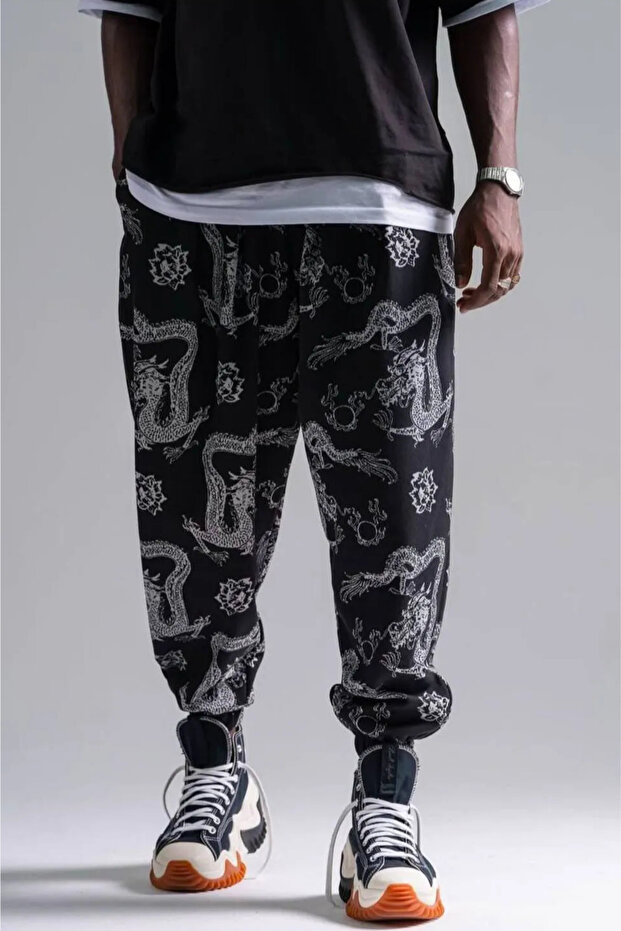 Men's Loose Basic Black Jogger Baggy Trousers