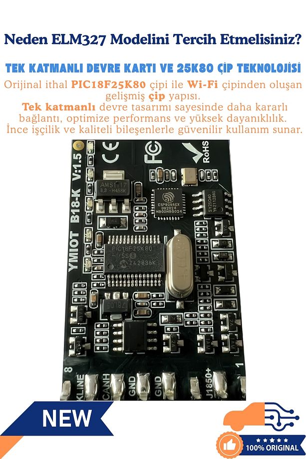 Elm327 Wifi V2.1 Obd2 Araç Arıza Tespit Cihazı – Orijinal Pıc18f25k80 Çip - 4