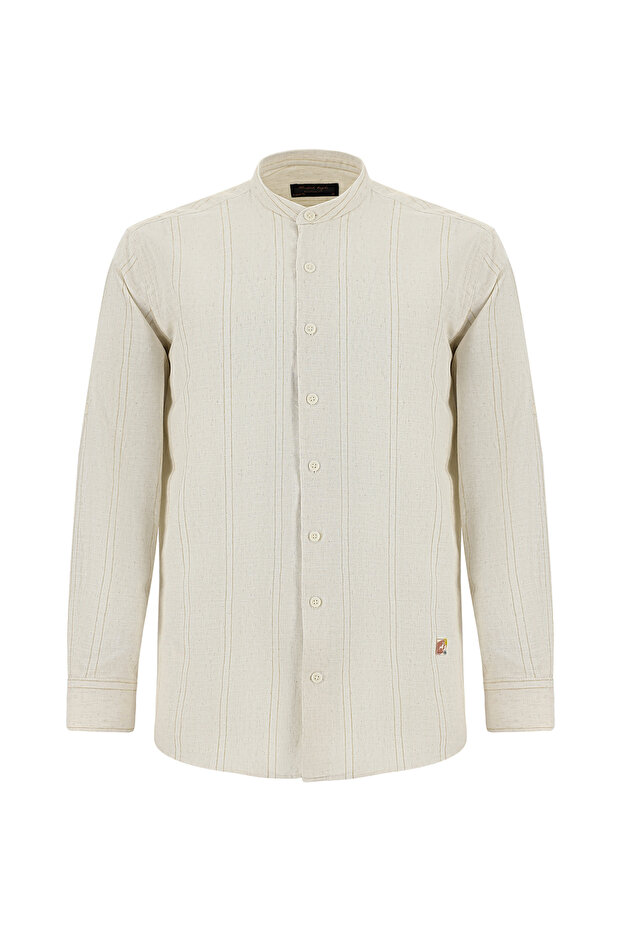 Long Sleeve Prevailing Collar Regular Fit Striped Sports Cotton Linen Shirt