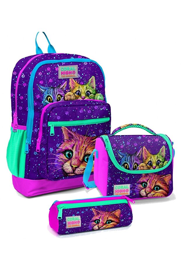 Primary School Bag Set Purple Cat - Girl