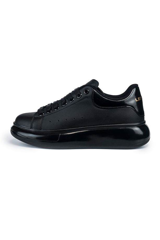 Erkek Parlak Balon Taban Siyah Yüksek Tabanlı Sneaker Ayakkabı - 3