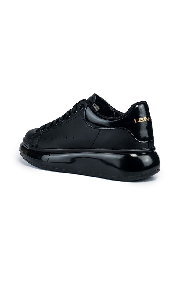 Erkek Parlak Balon Taban Siyah Yüksek Tabanlı Sneaker Ayakkabı - 5