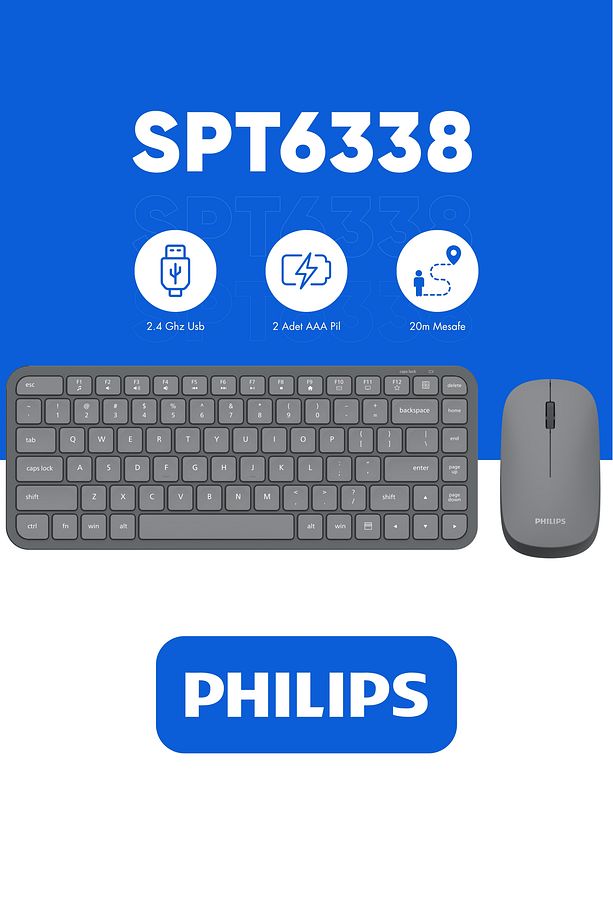 SPT6338 Kablosuz Set Wireless Set Kablosuz Klavye Kablosuz Mouse Türkçe Q Klavye ve Mouse Seti GRİ - 1