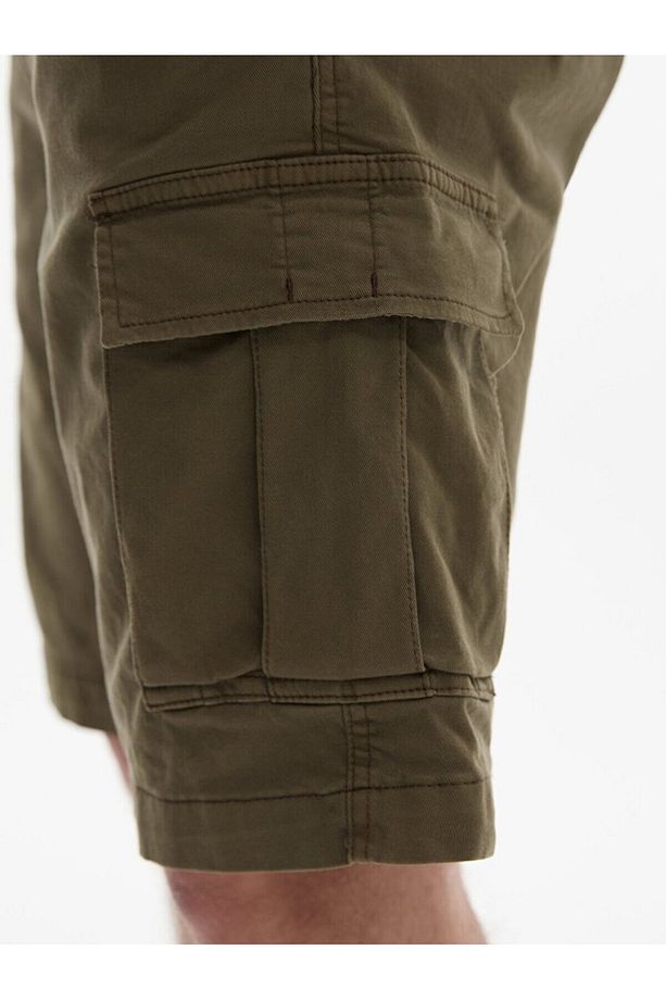 Basıc Gabardin Regular Kargo Yeşil Şort - 5
