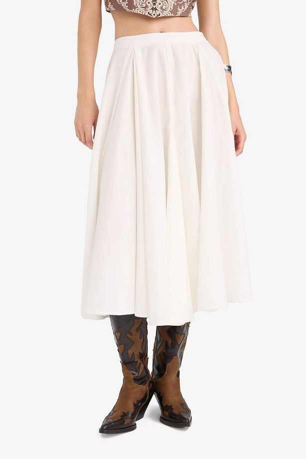 Afra x DeFacto A Kesim Normal Bel Astarlı Poplin Maxi Etek F7388AX25SM - 4