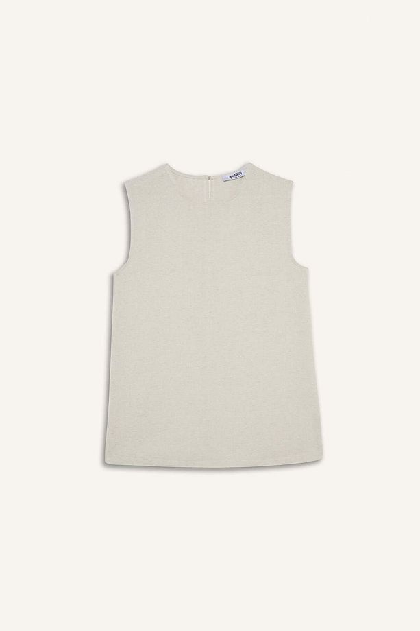 Regular Fit Bisiklet Yaka Basic Düz Keten Karışımlı Kolsuz Tunik D2953AX25SM - 1