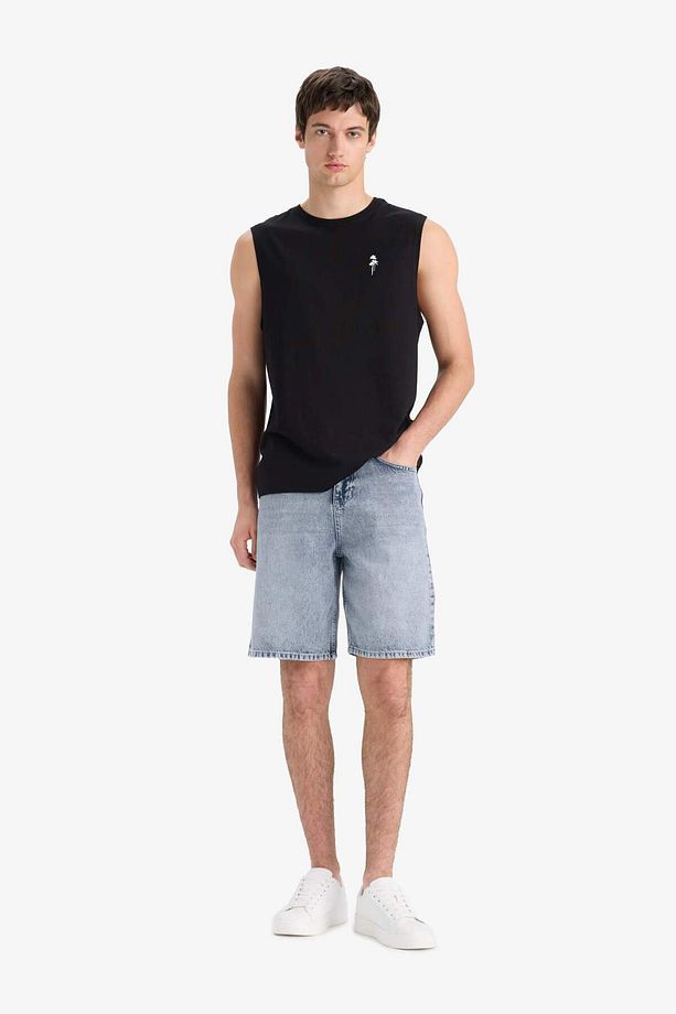 %100 Pamuk Straight Fit Jean Bermuda Şort F5540AX25SM - 2