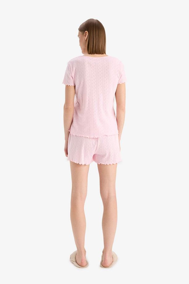 Regular Fit Pijama Takımı Kısa Kollu Üst Esnek Belli Şort-fall In Love E4335ax25sp - 7