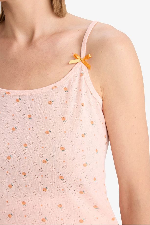 Regular Fit Pijama Takımı Desenli Askılı Pijama Üstü Esnek Belli Şort Pijama Altı-Fall in Love F5774 - 6