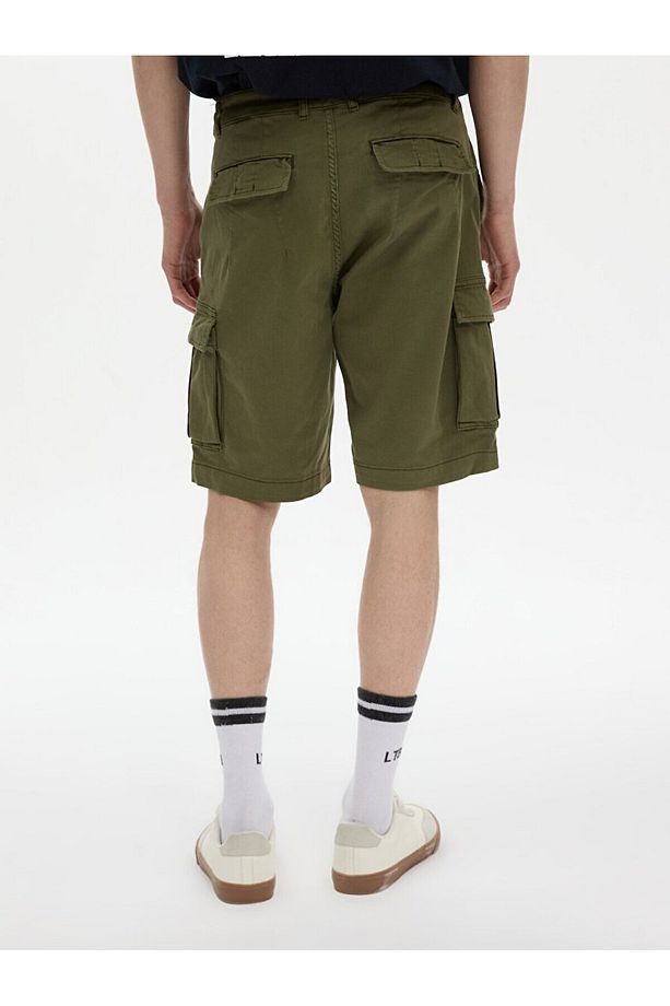 Basıc Gabardin Regular Kargo Yeşil Şort - 3
