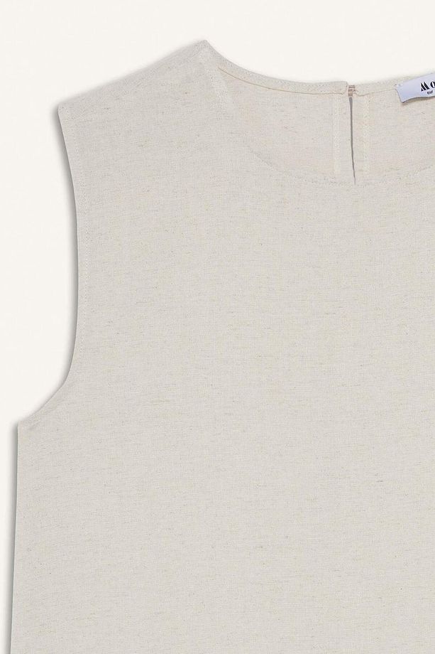 Regular Fit Bisiklet Yaka Basic Düz Keten Karışımlı Kolsuz Tunik D2953AX25SM - 2