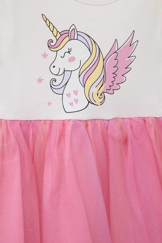Kız Bebek Unicorn Baskılı Kısa Kollu Yazlık Tül Elbise E8723a525sm - 2