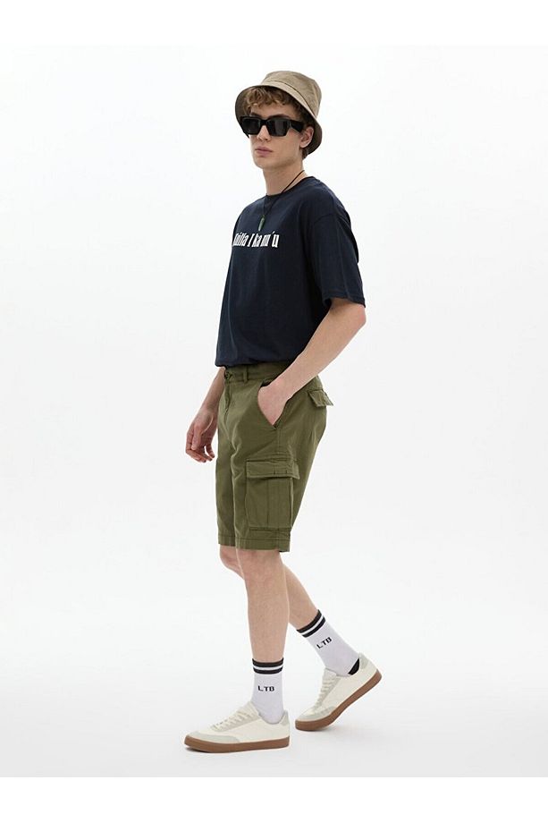 Basıc Gabardin Regular Kargo Yeşil Şort - 6