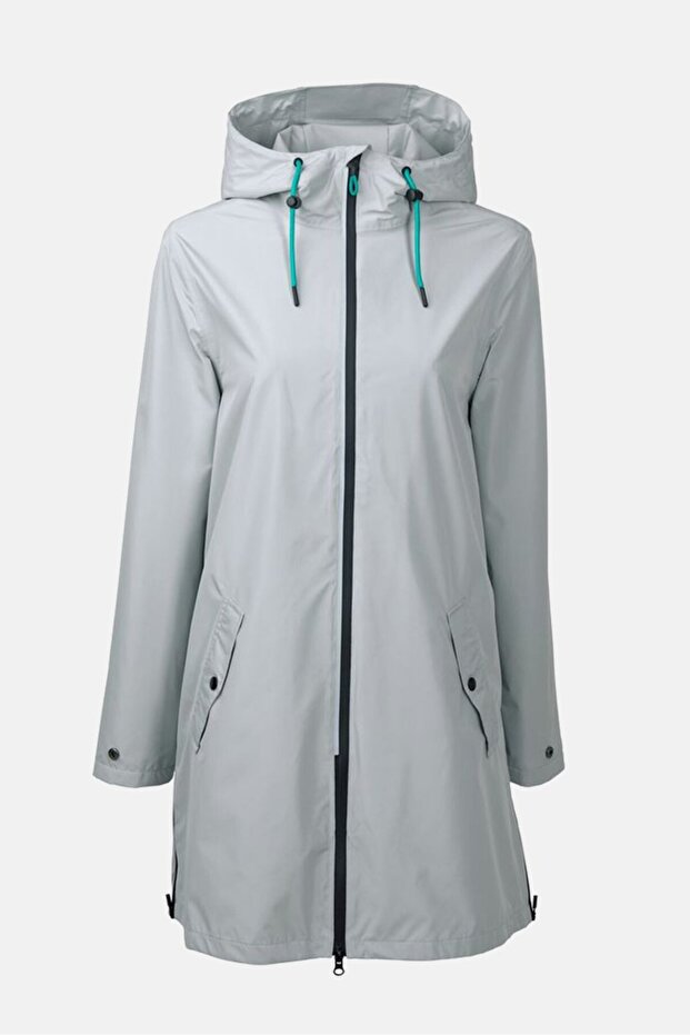 Women Hooded Solid Rain Jacket, Grey - 3