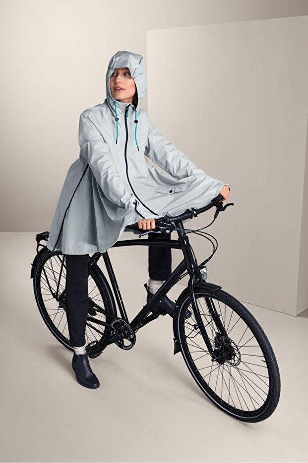 Women Hooded Solid Rain Jacket, Grey - 1