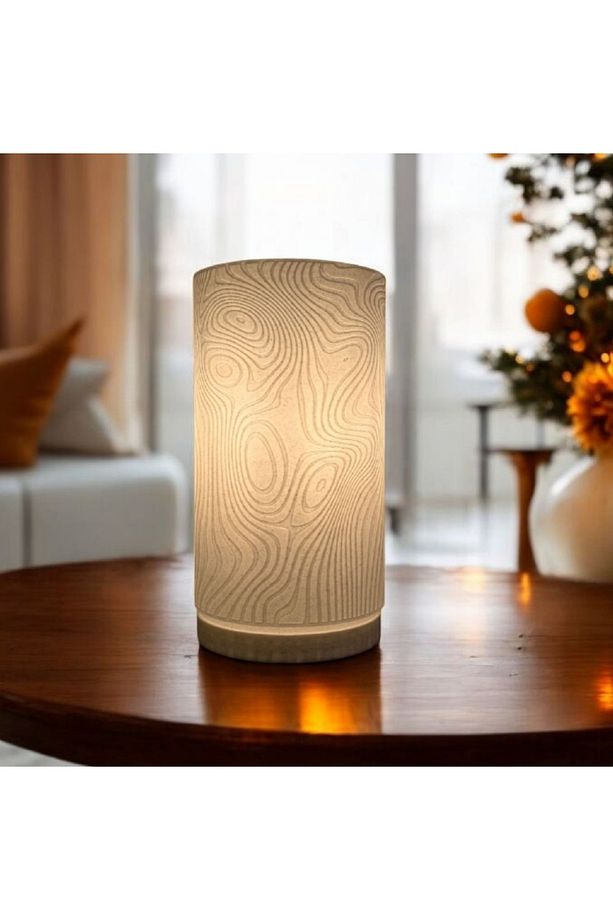 Mermer Ahşap Desenli El Yapımı 3D Baskı Masa Lambası – E27 Duy - 2