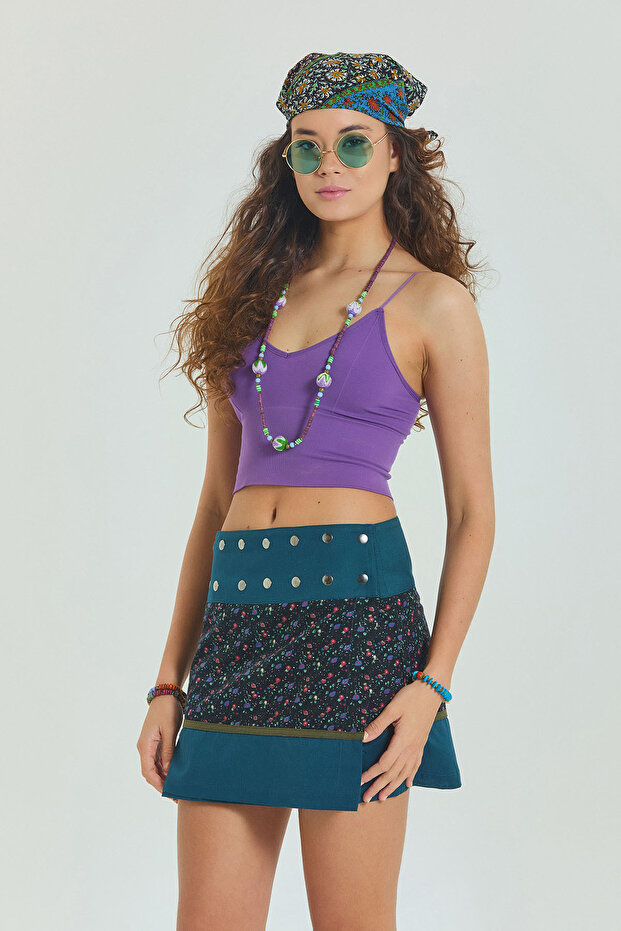 Çıtçıt Kapamalı Patchwork Anvelop Mini Etek - 7