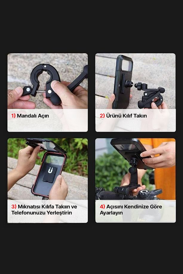 Motorsiklet Bisiklet Atv Manyetik Su Geçirmez 360° 5-7 inç Telefon Tutucu Tutacağı M3 - 6