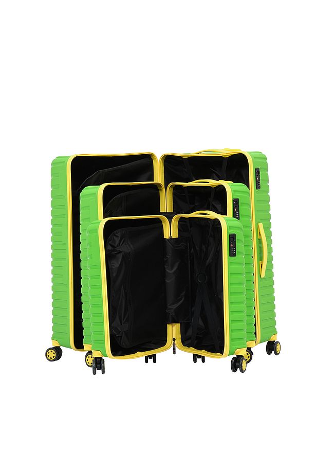 Unisex Yeşil Sarı 3'lü Set Silikon Kırılmaz PP Valiz - 5