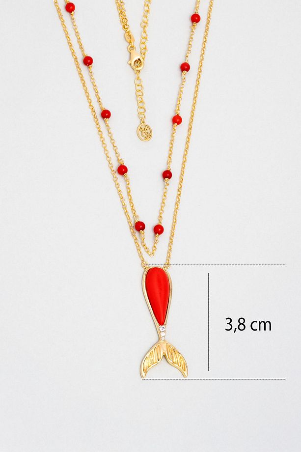 Mercan Balığı 18 Ayar Sarı Altın Kaplama 52 Cm Gümüş Kolye - 3