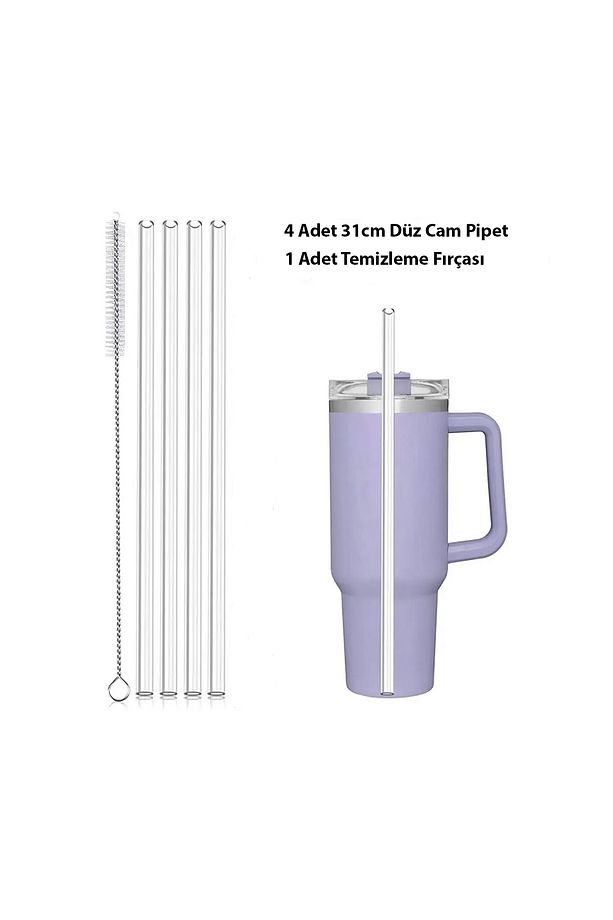 4 ADET CAM PİPET + 1 ADET FIRÇA 10 MM ÇAP 310 MM UZUNLUK TERMOS UYUMLU - 1