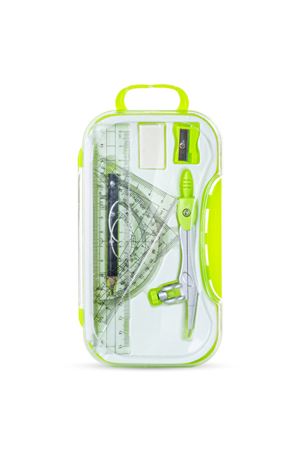 8 - Piece Geometry Box Set – Compass, Ruler, Protractor - Green