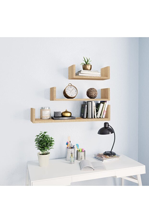 Wall Display Shelf 3 pcs Sonoma Oak Engineered Wood