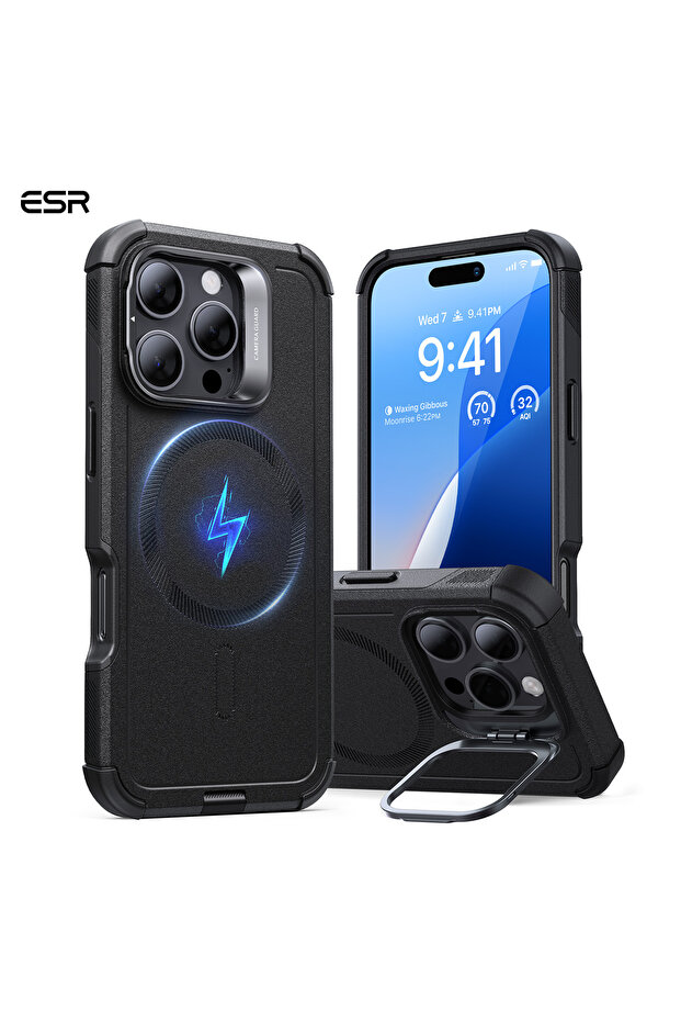 جراب Cyber Tough Case 1500g Mag Stand لهاتف iPhone 16 Pro باللون الأسود