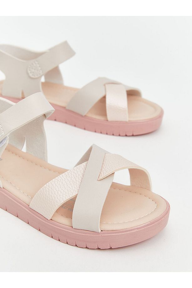 LCW STEPS Pembe Çapraz Bantlı Cırt Cırtlı Kız Çocuk Sandalet - 3
