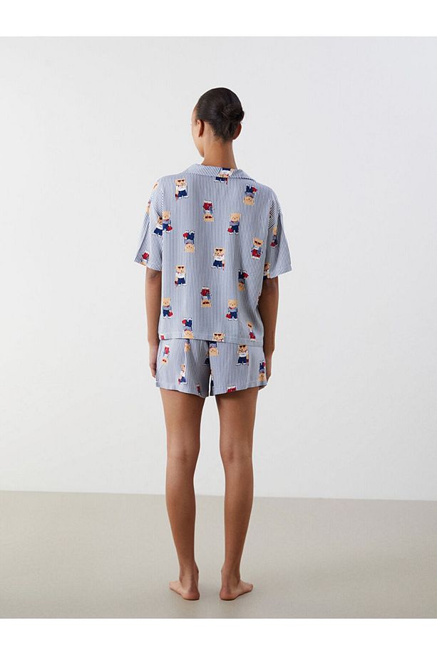 Ayı Teddy Baskılı Kadın Şortlu Pijama Takımı - 4