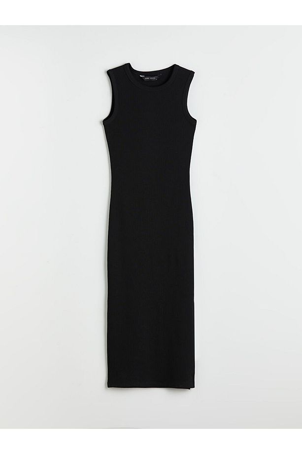 Siyah Bisiklet Yaka Bodycon Elbise - 5