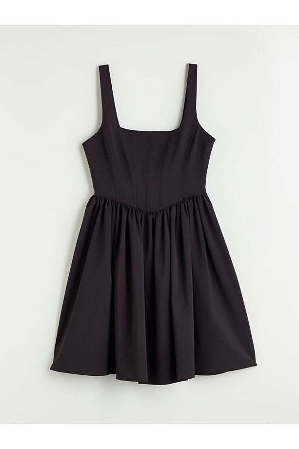 Kare Yaka Askılı Poplin Mini Elbise - 6