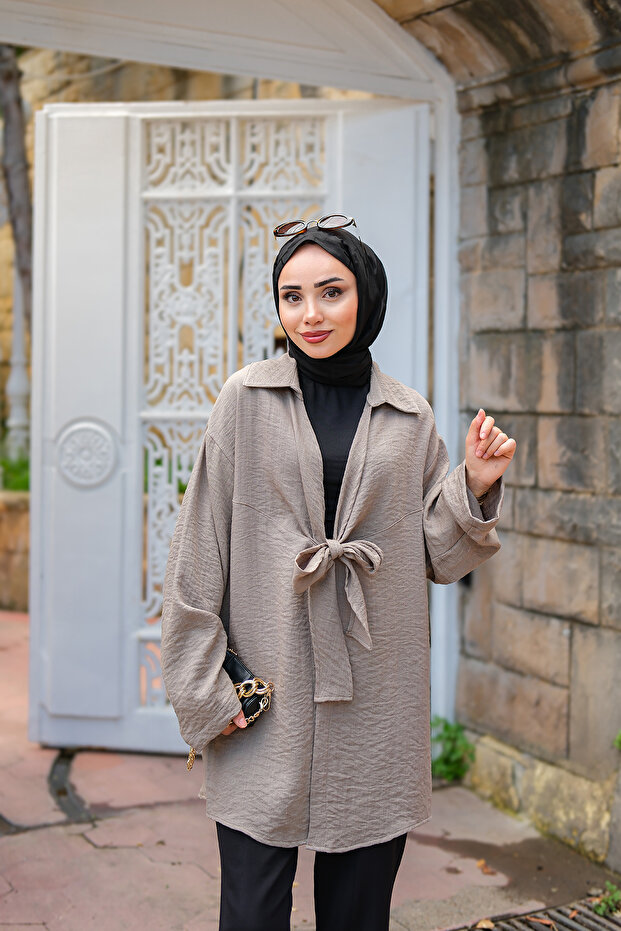 Women's Front Tie Kimono Gray