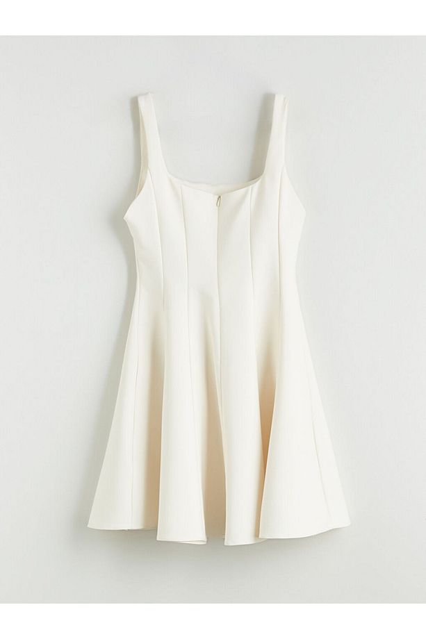Sari Kare Yaka Peplum Mini Elbise - 6