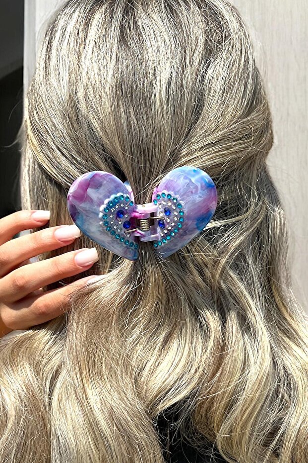 Lilac Color Butterfly Figured Stone Detailed Bone Peg Buckle