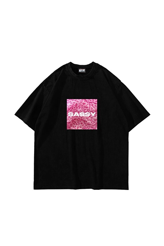 Sassy Printed Oversize Unisex Black Tshirt