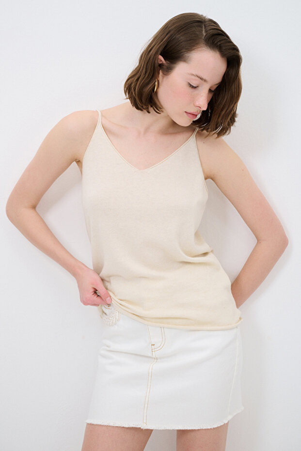 İp Askılı Triko Bluz - 4